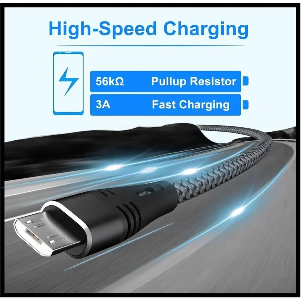 Micro USB Cable 6FT (3-Pack) Fast Charging Nylon Braided Cord for Android